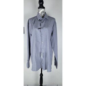John Varvatos Regu Fit Dress Shirt Button Up Size 36/37 17 1/2 Plaid Royal Bl